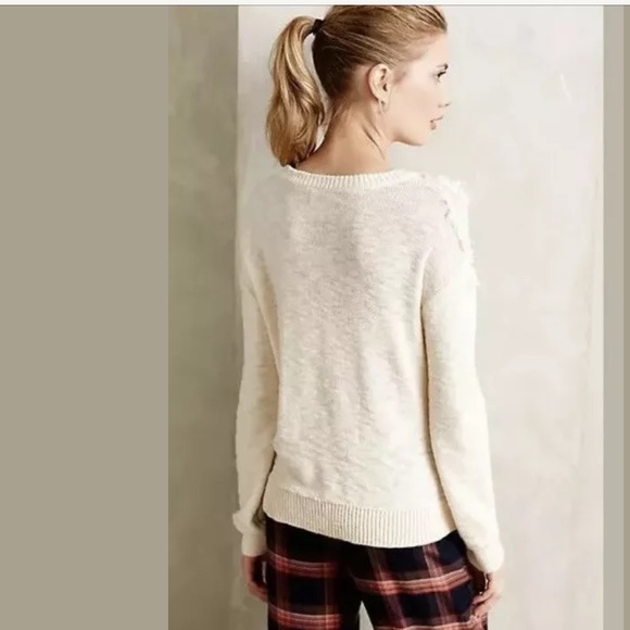 Anthropologie MOTH Bramble Fringe Sweater Ivory Pullover Knit Wool Alpaca Blends - Picture 5 of 11